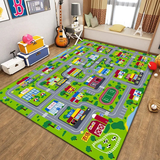 Car Play Mat for Boys and Girls Highway City Traffic-Themed Rugs for Kids Toy Cars Kids Rugs for Playroom Non-Slip Kids Play Rug