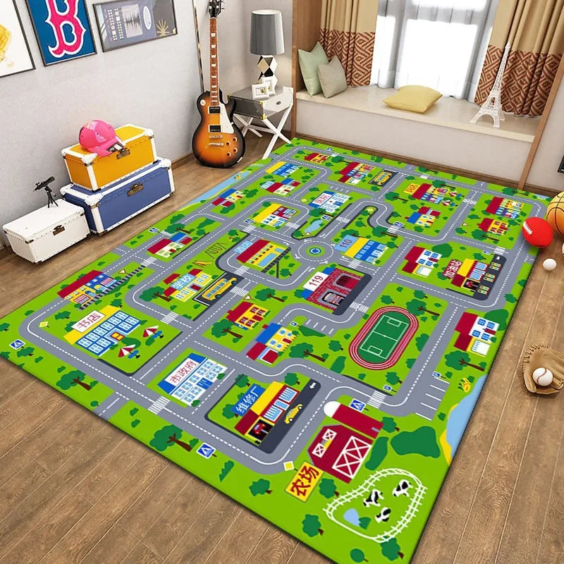 Car Play Mat for Boys and Girls Highway City Traffic-Themed Rugs for Kids Toy Cars Kids Rugs for Playroom Non-Slip Kids Play Rug