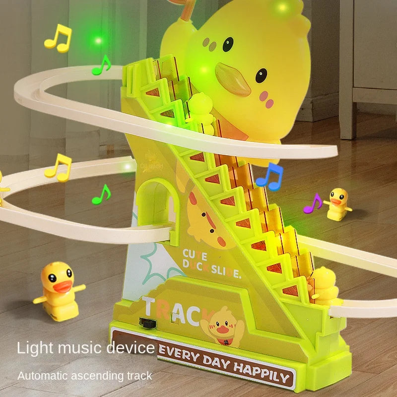 Stair Climbing Ducks Flashing Lights and Music Duck Roller Coaster Toy Interactive Escalator Toy Parent Child Interactive Toys