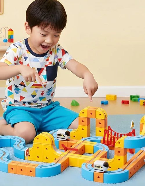 Load image into Gallery viewer, Magnetic Train Set DIY 3D Cube Track Electric Train Set for Kids Flexible Magnet Track Car Toy Stem Learning Building Cube Gift
