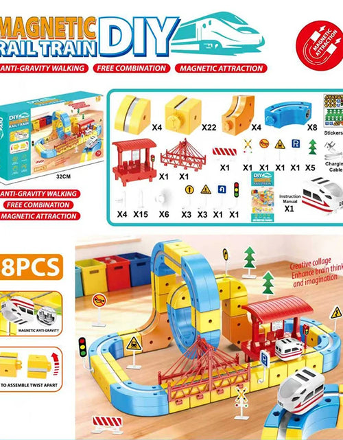 Load image into Gallery viewer, Magnetic Train Set DIY 3D Cube Track Electric Train Set for Kids Flexible Magnet Track Car Toy Stem Learning Building Cube Gift
