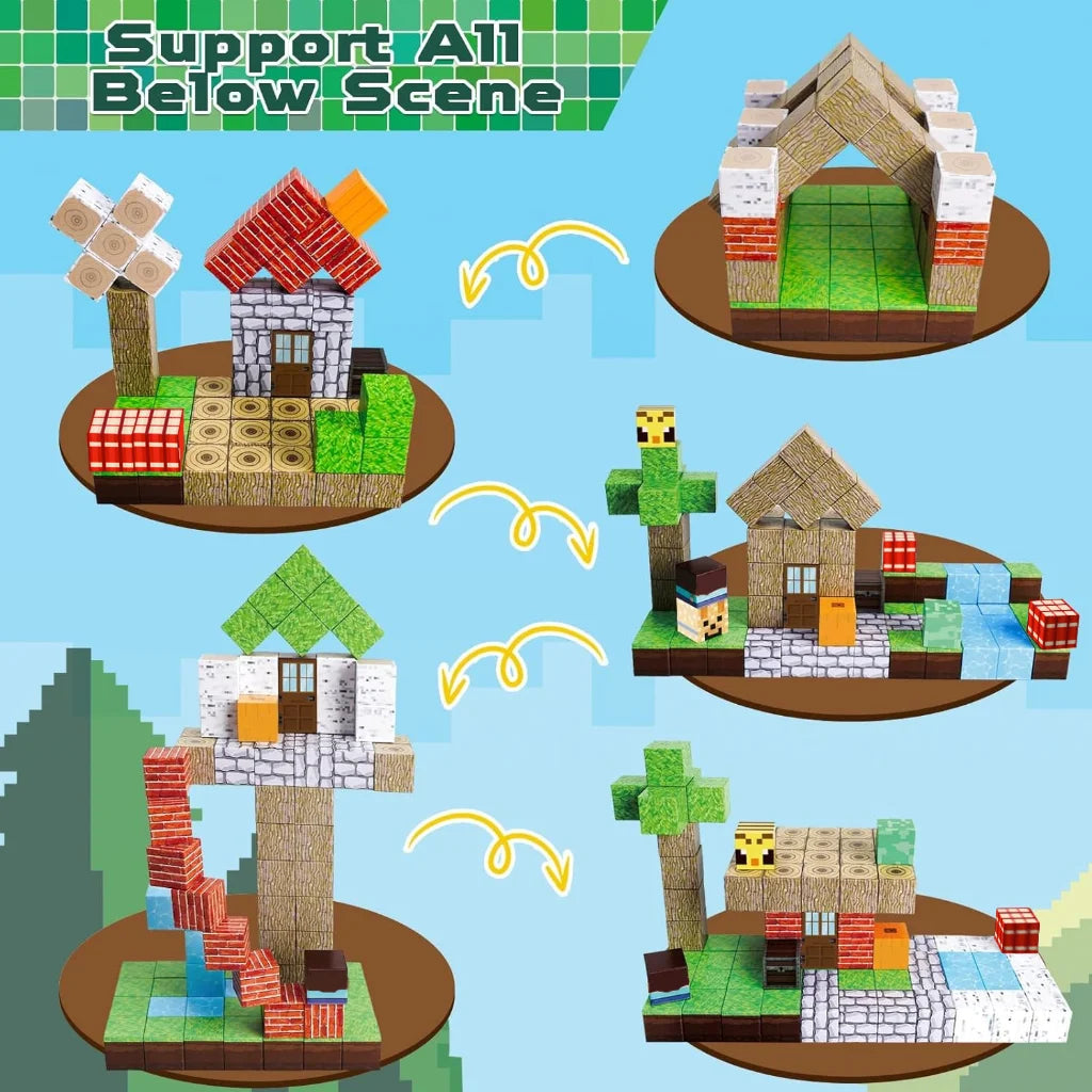 New Magnetic Building Blocks Mine World Magnetic Cozy Forest Cabin Construction Brick Cube STEM Boy Girl Children Toy Set Gift