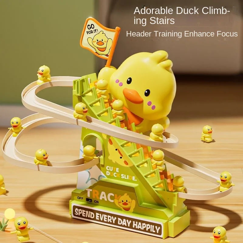 Stair Climbing Ducks Flashing Lights and Music Duck Roller Coaster Toy Interactive Escalator Toy Parent Child Interactive Toys