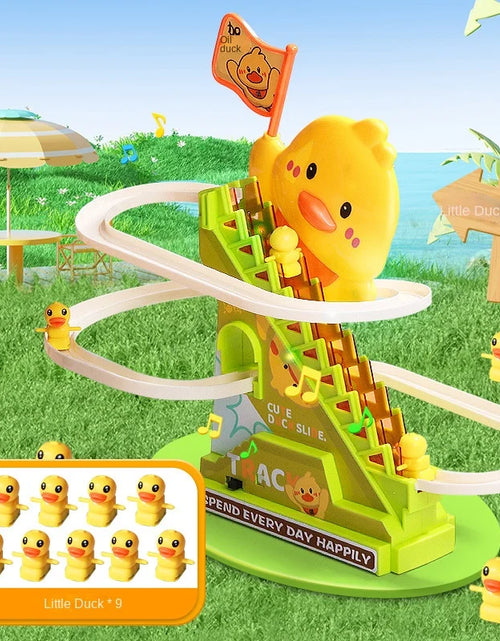 Load image into Gallery viewer, Stair Climbing Ducks Flashing Lights and Music Duck Roller Coaster Toy Interactive Escalator Toy Parent Child Interactive Toys
