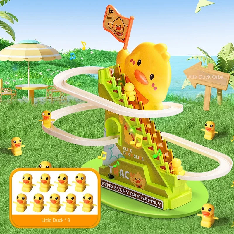 Stair Climbing Ducks Flashing Lights and Music Duck Roller Coaster Toy Interactive Escalator Toy Parent Child Interactive Toys