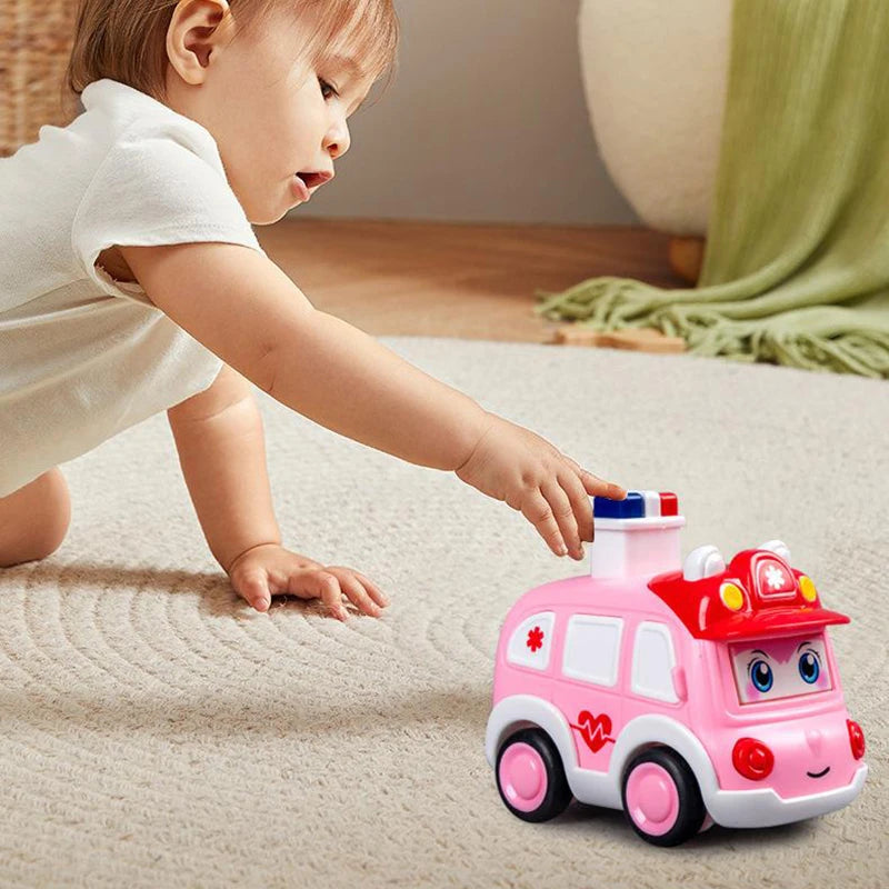 Toddler Press And Go Vehicle Cartoon Baby Mini Ambulance Police Car Fire Truck Excavator Model Gift For Kids Toys
