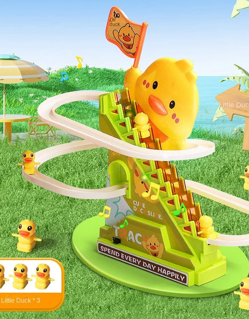 Load image into Gallery viewer, Stair Climbing Ducks Flashing Lights and Music Duck Roller Coaster Toy Interactive Escalator Toy Parent Child Interactive Toys
