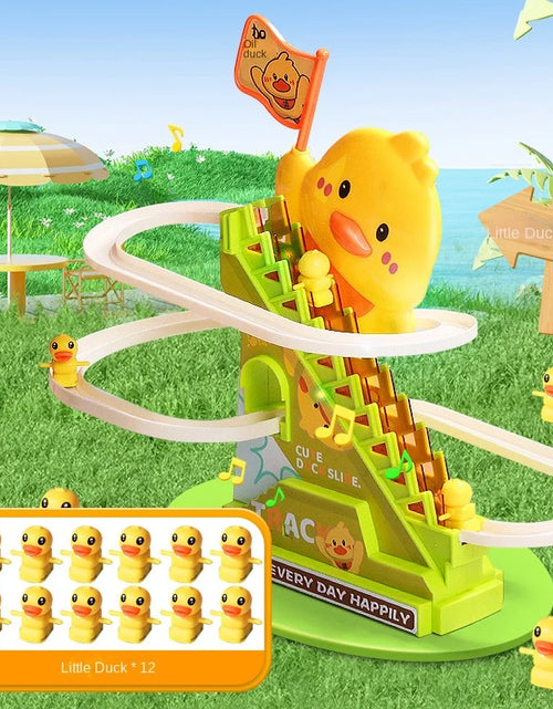 Load image into Gallery viewer, Stair Climbing Ducks Flashing Lights and Music Duck Roller Coaster Toy Interactive Escalator Toy Parent Child Interactive Toys
