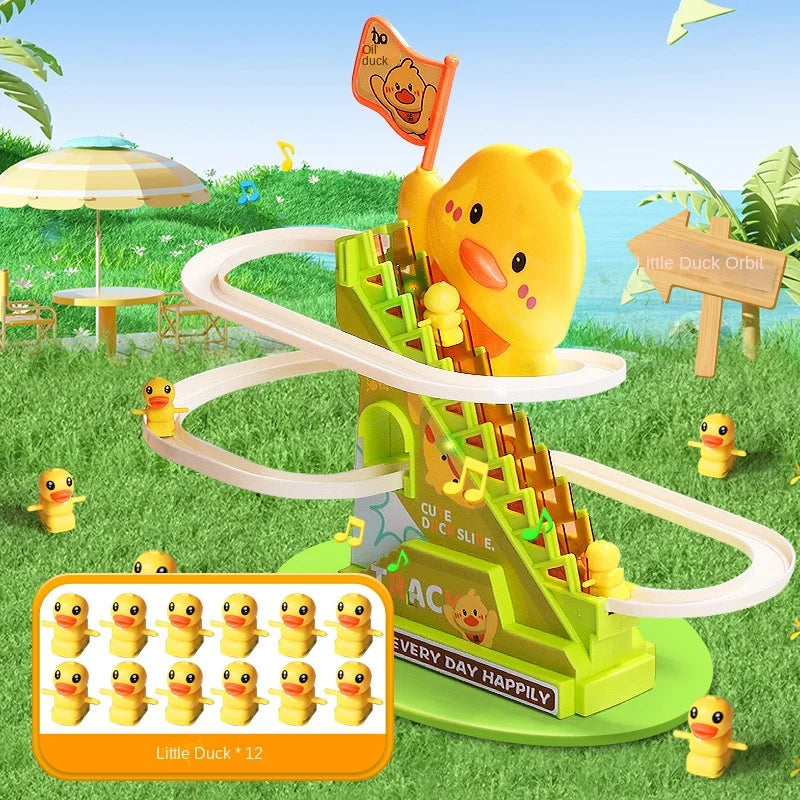Stair Climbing Ducks Flashing Lights and Music Duck Roller Coaster Toy Interactive Escalator Toy Parent Child Interactive Toys