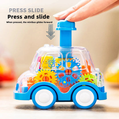 Baby Toy Cartoon Press Gear Car Toy Lnertia Pull-back Transparent Car Inertia Rebound Car Birthday Gifts for Kids Boys and Girls