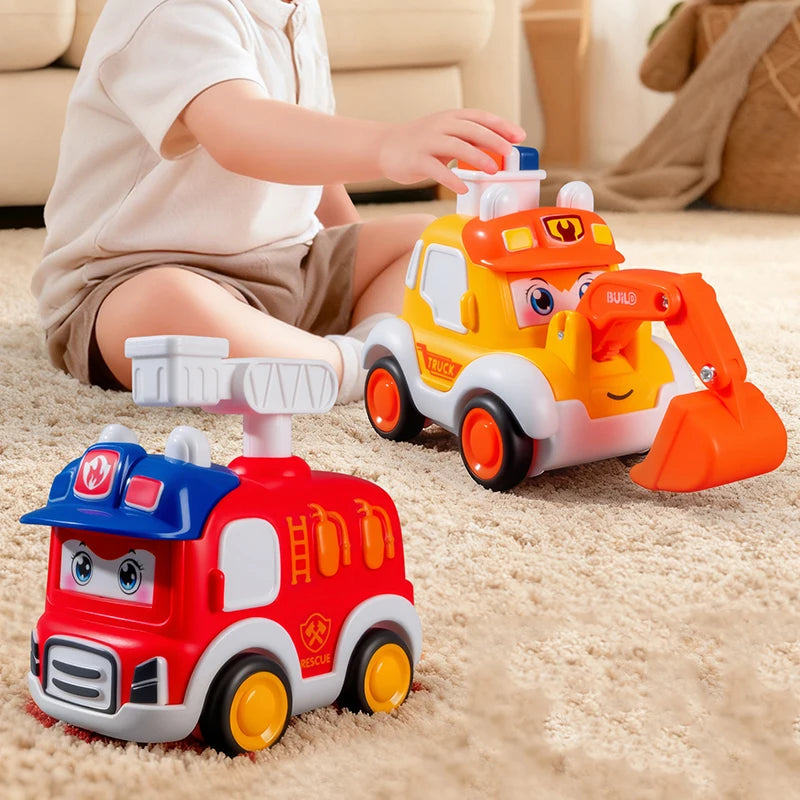 Toddler Press And Go Vehicle Cartoon Baby Mini Ambulance Police Car Fire Truck Excavator Model Gift For Kids Toys