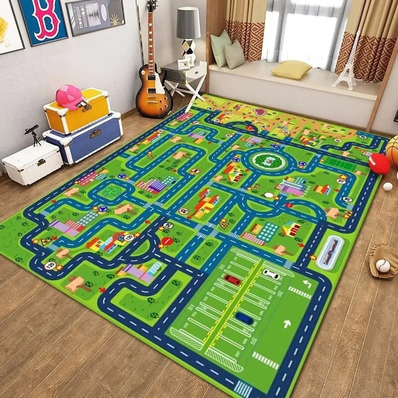 Car Play Mat for Boys and Girls Highway City Traffic-Themed Rugs for Kids Toy Cars Kids Rugs for Playroom Non-Slip Kids Play Rug