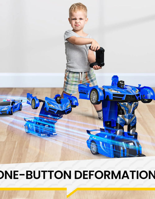 Load image into Gallery viewer, Remote Control Cars Police Car Toy Gesture Sensing with LED Light, 2.4GHz One Button Transformation Robot RC Cars Gift for Kids
