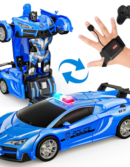 Load image into Gallery viewer, Remote Control Cars Police Car Toy Gesture Sensing with LED Light, 2.4GHz One Button Transformation Robot RC Cars Gift for Kids
