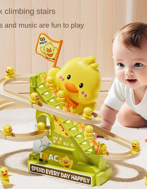 Load image into Gallery viewer, Stair Climbing Ducks Flashing Lights and Music Duck Roller Coaster Toy Interactive Escalator Toy Parent Child Interactive Toys
