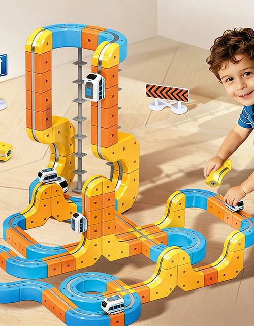 Load image into Gallery viewer, Magnetic Train Set DIY 3D Cube Track Electric Train Set for Kids Flexible Magnet Track Car Toy Stem Learning Building Cube Gift
