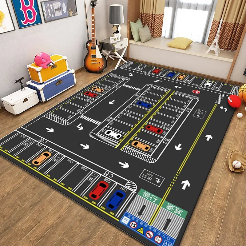 Car Play Mat for Boys and Girls Highway City Traffic-Themed Rugs for Kids Toy Cars Kids Rugs for Playroom Non-Slip Kids Play Rug