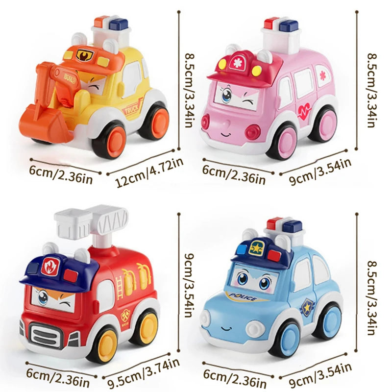 Toddler Press And Go Vehicle Cartoon Baby Mini Ambulance Police Car Fire Truck Excavator Model Gift For Kids Toys