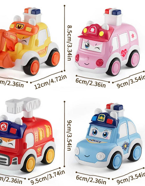Load image into Gallery viewer, Toddler Press And Go Vehicle Cartoon Baby Mini Ambulance Police Car Fire Truck Excavator Model Gift For Kids Toys
