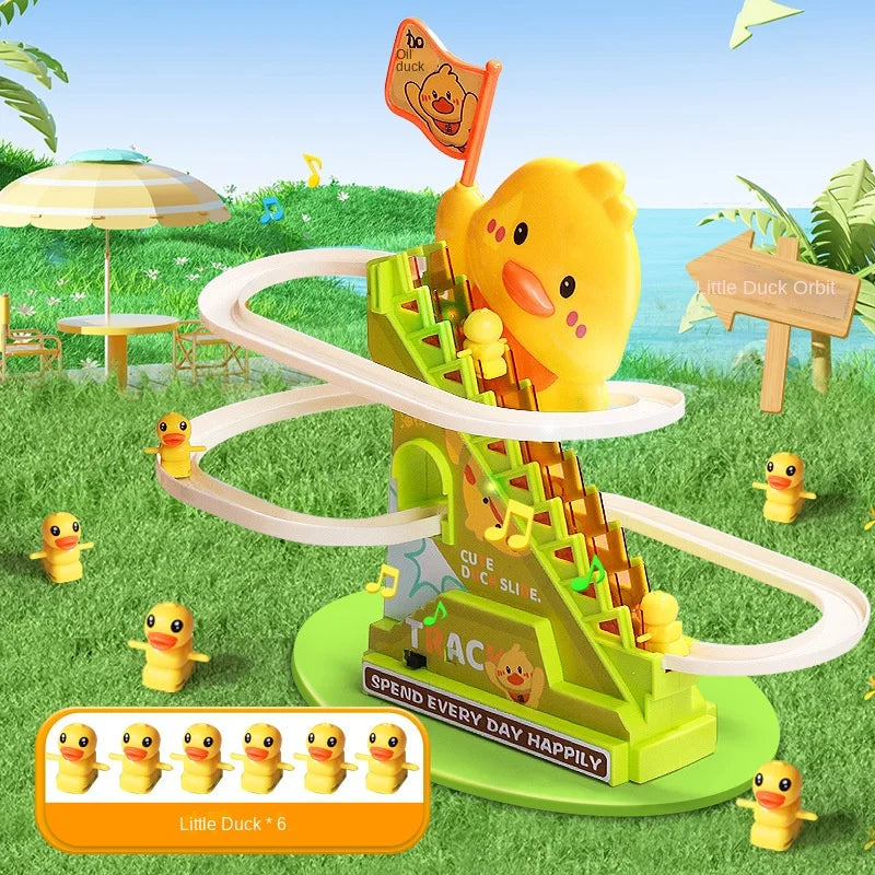 Stair Climbing Ducks Flashing Lights and Music Duck Roller Coaster Toy Interactive Escalator Toy Parent Child Interactive Toys