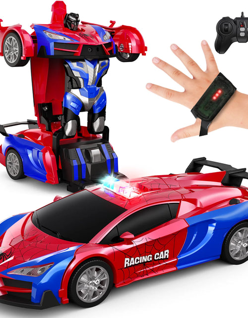 Load image into Gallery viewer, Remote Control Cars Police Car Toy Gesture Sensing with LED Light, 2.4GHz One Button Transformation Robot RC Cars Gift for Kids
